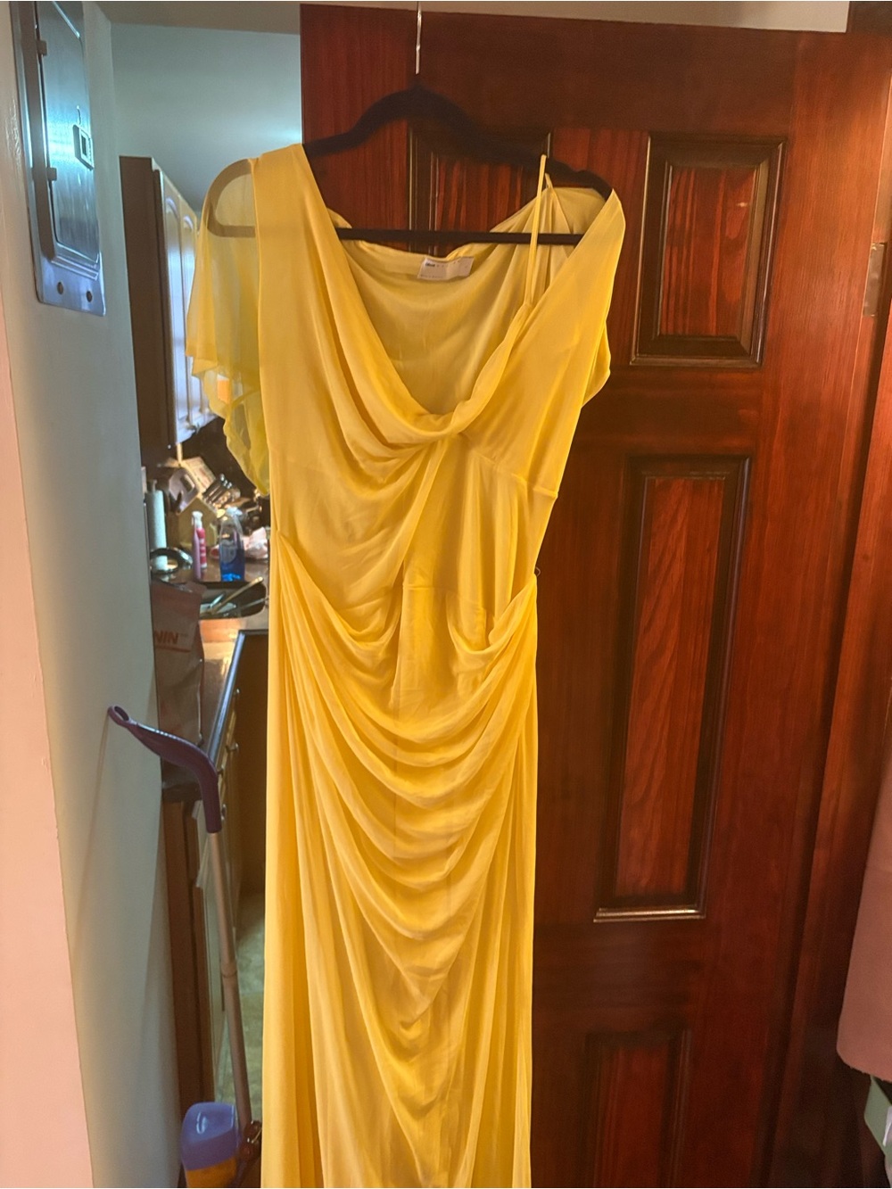 ASOS Yellow Draped Maxi Dress with Cowl Neck